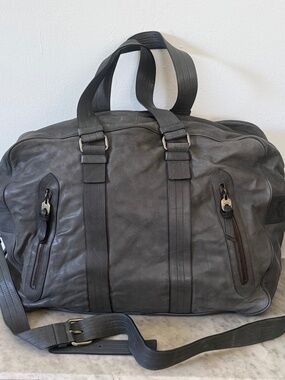 Bally Large Leather Weekender Duffle Bag Slate Blue Travel Carry-On